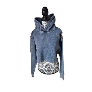 Aritzia TNA Cropped Hoodie 78% Cotton High School College Athletic Blue